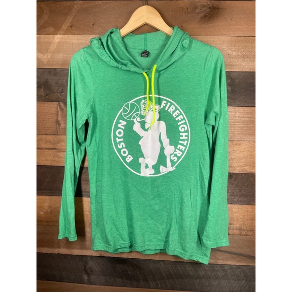 Boston Firefighters Lightweight Hoodie Green Small Pullover Sweatshirt - Picture 1 of 3